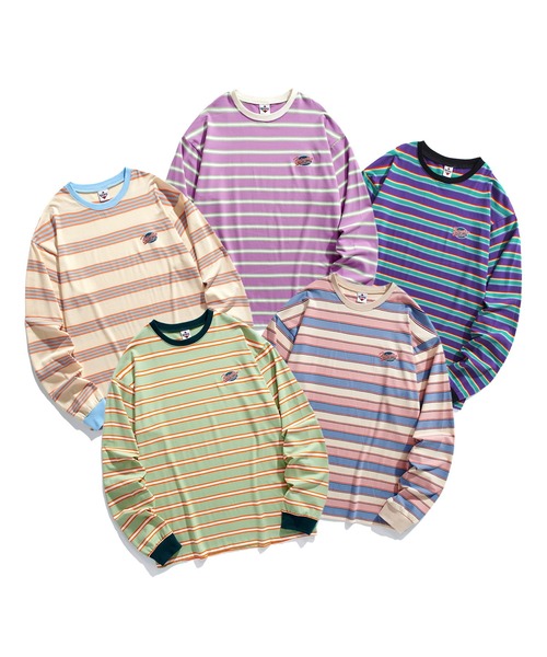 HOOK(フック)の「HOOK -original- アメカジワッペン刺繍配色ボーダーリンガーロングTEE(Tシャツ/カットソー・メンズ・パープル/ベージュ/ピンク/グリーン/ブラック・M/L/XL)」の6枚目の写真