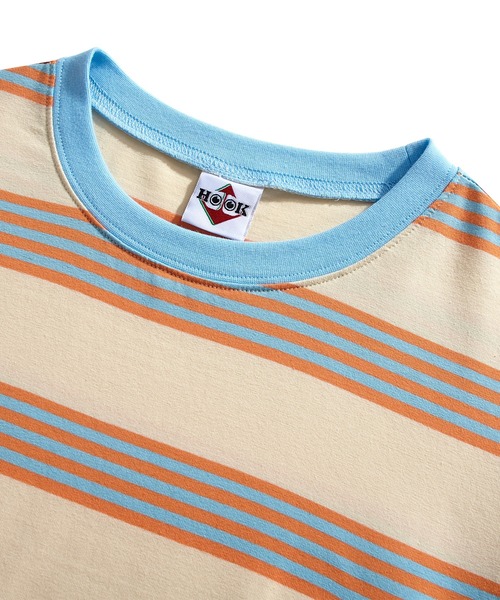 HOOK(フック)の「HOOK -original- アメカジワッペン刺繍配色ボーダーリンガーロングTEE(Tシャツ/カットソー・メンズ・パープル/ベージュ/ピンク/グリーン/ブラック・M/L/XL)」の13枚目の写真