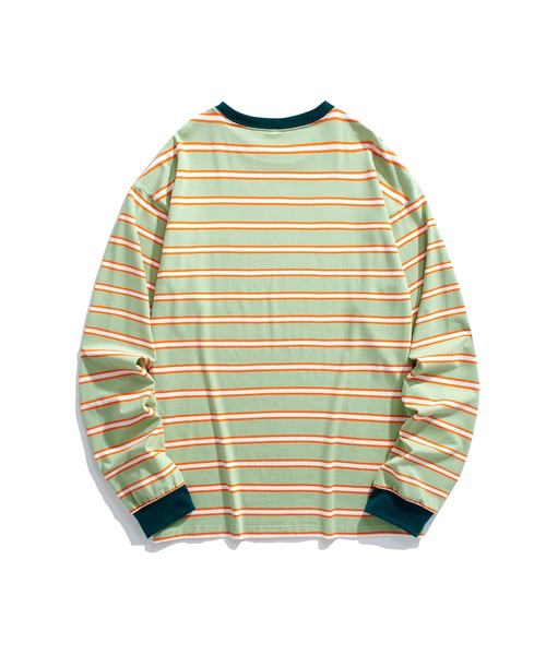 HOOK(フック)の「HOOK -original- アメカジワッペン刺繍配色ボーダーリンガーロングTEE(Tシャツ/カットソー・メンズ・パープル/ベージュ/ピンク/グリーン/ブラック・M/L/XL)」の9枚目の写真