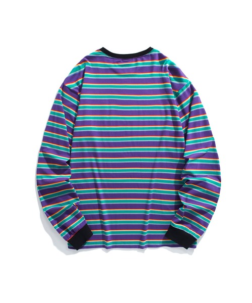 HOOK(フック)の「HOOK -original- アメカジワッペン刺繍配色ボーダーリンガーロングTEE(Tシャツ/カットソー・メンズ・パープル/ベージュ/ピンク/グリーン/ブラック・M/L/XL)」の10枚目の写真