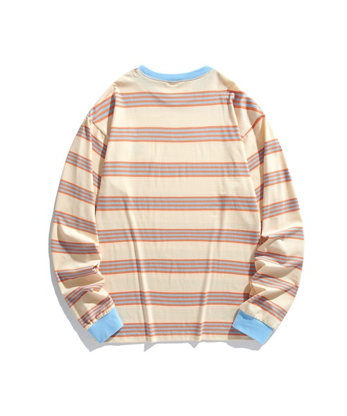 HOOK(フック)の「HOOK -original- アメカジワッペン刺繍配色ボーダーリンガーロングTEE(Tシャツ/カットソー・メンズ・パープル/ベージュ/ピンク/グリーン/ブラック・M/L/XL)」の11枚目の写真