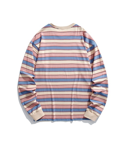 HOOK(フック)の「HOOK -original- アメカジワッペン刺繍配色ボーダーリンガーロングTEE(Tシャツ/カットソー・メンズ・パープル/ベージュ/ピンク/グリーン/ブラック・M/L/XL)」の12枚目の写真