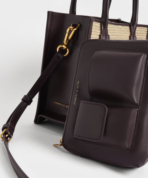 CHARLES & KEITH(チャールズ & キース)の「ダブルハンドル ラフィアトートバッグ / Double Handle Raffia Tote Bag(トートバッグ・レディース・ブラウン/セージグリーン・M)」の5枚目の写真