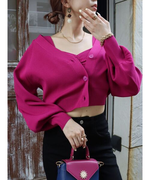 EVRIS（エヴリス）の「アンサンブルニットトップス（カーディガン/ボレロ・レディース・ブラック/ピンク/グリーン/アイボリー・FREE）」の4枚目の写真