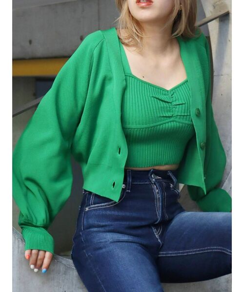 EVRIS（エヴリス）の「アンサンブルニットトップス（カーディガン/ボレロ・レディース・ブラック/ピンク/グリーン/アイボリー・FREE）」の3枚目の写真