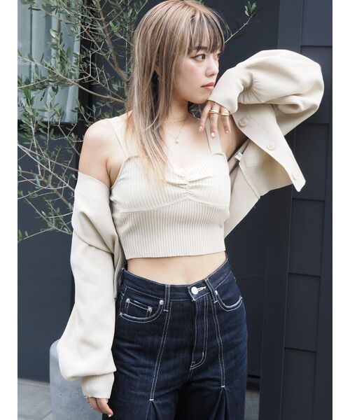 EVRIS（エヴリス）の「アンサンブルニットトップス（カーディガン/ボレロ・レディース・ブラック/ピンク/グリーン/アイボリー・FREE）」の9枚目の写真