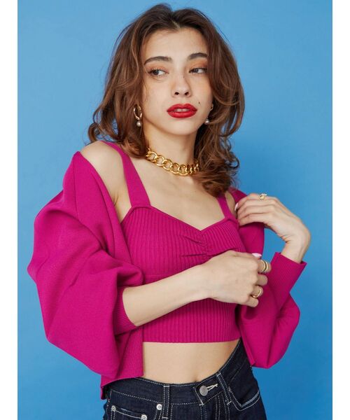 EVRIS（エヴリス）の「アンサンブルニットトップス（カーディガン/ボレロ・レディース・ブラック/ピンク/グリーン/アイボリー・FREE）」の15枚目の写真