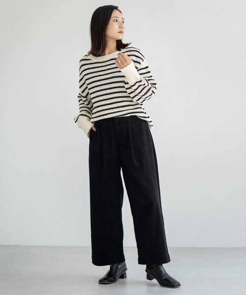 THE SHOP TK （ザ ショップ ティーケー ）の「◆【美シルエット】コーデュロイタックワイド（その他パンツ・レディース・ベージュ/ブラック・11/12）」の6枚目の写真