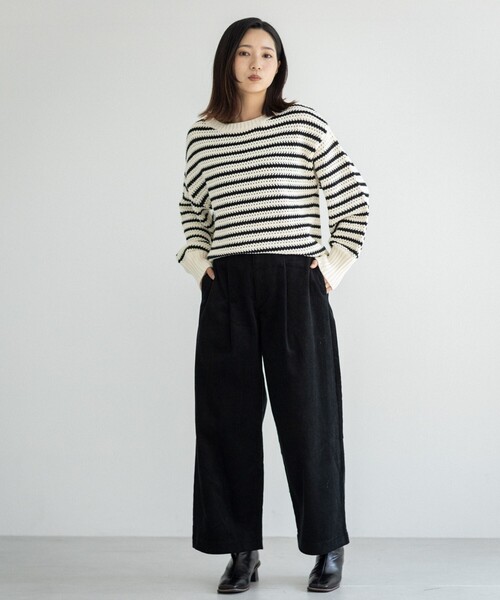 THE SHOP TK （ザ ショップ ティーケー ）の「◆【美シルエット】コーデュロイタックワイド（その他パンツ・レディース・ベージュ/ブラック・11/12）」の7枚目の写真