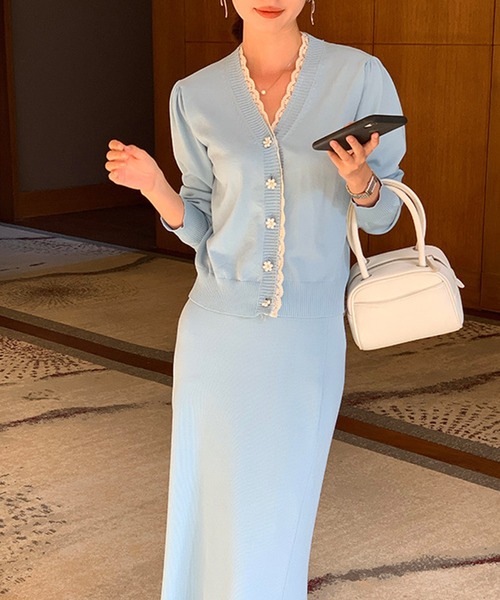 Elcy 花柄ボタンカーディガンロングスカートニットセットアップ Eydr を購入できます Message ワンピース ドレス 花柄ボタンカーディガンロングスカートニットセットアップ ワンピース Elcy Elcy エルシー のファッション