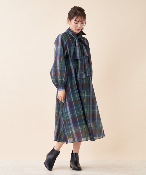 Brahmin（ブラーミン）の「【BRAHMIN】チェックボウタイシャツワンピース（ワンピース・レディース・ベージュ/カーキ・2）」の6枚目の写真