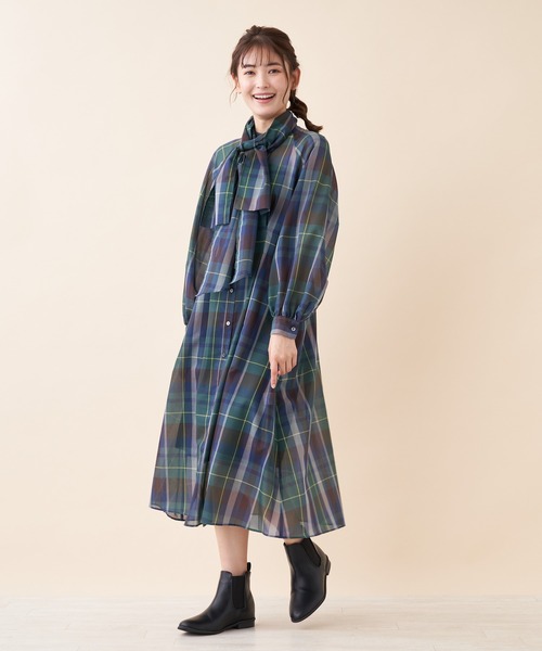 Brahmin（ブラーミン）の「【BRAHMIN】チェックボウタイシャツワンピース（ワンピース・レディース・ベージュ/カーキ・2）」の7枚目の写真