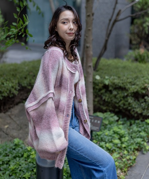 clear（クリア）の「グラデーションボーダー2wayカーディガン/ニット/トップス≪2022AW新作≫（ニット/セーター・レディース・ピンク/グリーン・F）」の2枚目の写真