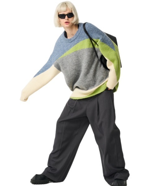 MODITEC(モディテック)の「【MODITEC/モディテック】COLOR BLOCKING SWEATER / ニット セーター 秋服 冬服 オーバーサイズ ビッグサイズ(ニット/セーター・メンズ・グレー・L)」の1枚目の写真