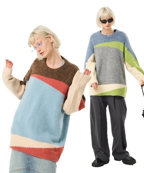 MODITEC(モディテック)の「【MODITEC/モディテック】COLOR BLOCKING SWEATER / ニット セーター 秋服 冬服 オーバーサイズ ビッグサイズ(ニット/セーター・メンズ・グレー・L)」の2枚目の写真