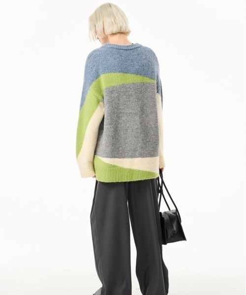 MODITEC(モディテック)の「【MODITEC/モディテック】COLOR BLOCKING SWEATER / ニット セーター 秋服 冬服 オーバーサイズ ビッグサイズ(ニット/セーター・メンズ・グレー・L)」の5枚目の写真