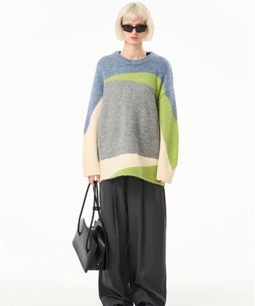 MODITEC(モディテック)の「【MODITEC/モディテック】COLOR BLOCKING SWEATER / ニット セーター 秋服 冬服 オーバーサイズ ビッグサイズ(ニット/セーター・メンズ・グレー・L)」の4枚目の写真