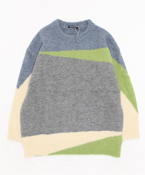 MODITEC(モディテック)の「【MODITEC/モディテック】COLOR BLOCKING SWEATER / ニット セーター 秋服 冬服 オーバーサイズ ビッグサイズ(ニット/セーター・メンズ・グレー・L)」の6枚目の写真