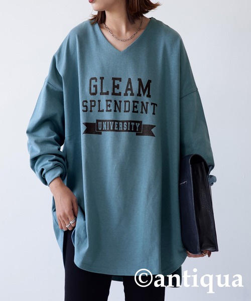 antiqua(アンティカ)の「コットン100%カレッジロゴロンT(Tシャツ/カットソー・レディース・ブルー系その他/ベージュ系その他/ブラウン系その他/アイボリー系/カーキ系/ホワイト系その他/ブラック×グレー/ピンク系その他/ネイビー系/イエロー×グレー・FREE)」の7枚目の写真