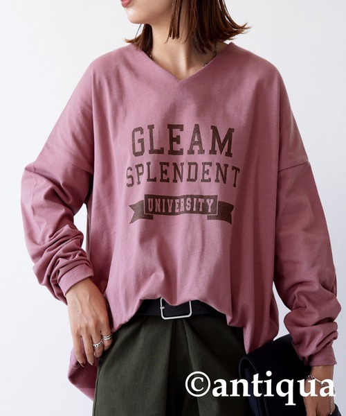 antiqua(アンティカ)の「コットン100%カレッジロゴロンT(Tシャツ/カットソー・レディース・ブルー系その他/ベージュ系その他/ブラウン系その他/アイボリー系/カーキ系/ホワイト系その他/ブラック×グレー/ピンク系その他/ネイビー系/イエロー×グレー・FREE)」の10枚目の写真