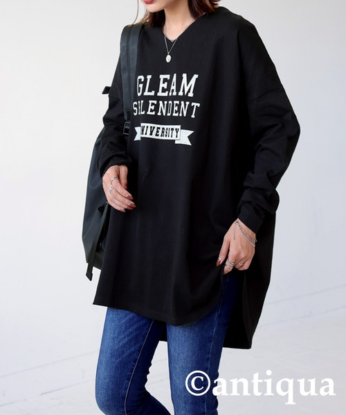 antiqua(アンティカ)の「コットン100%カレッジロゴロンT(Tシャツ/カットソー・レディース・ブルー系その他/ベージュ系その他/ブラウン系その他/アイボリー系/カーキ系/ホワイト系その他/ブラック×グレー/ピンク系その他/ネイビー系/イエロー×グレー・FREE)」の3枚目の写真