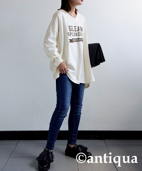 antiqua(アンティカ)の「コットン100%カレッジロゴロンT(Tシャツ/カットソー・レディース・ブルー系その他/ベージュ系その他/ブラウン系その他/アイボリー系/カーキ系/ホワイト系その他/ブラック×グレー/ピンク系その他/ネイビー系/イエロー×グレー・FREE)」の13枚目の写真