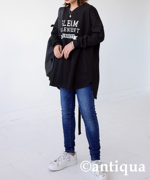 antiqua(アンティカ)の「コットン100%カレッジロゴロンT(Tシャツ/カットソー・レディース・ブルー系その他/ベージュ系その他/ブラウン系その他/アイボリー系/カーキ系/ホワイト系その他/ブラック×グレー/ピンク系その他/ネイビー系/イエロー×グレー・FREE)」の17枚目の写真