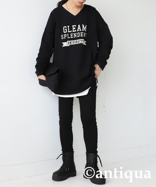 antiqua(アンティカ)の「コットン100%カレッジロゴロンT(Tシャツ/カットソー・レディース・ブルー系その他/ベージュ系その他/ブラウン系その他/アイボリー系/カーキ系/ホワイト系その他/ブラック×グレー/ピンク系その他/ネイビー系/イエロー×グレー・FREE)」の16枚目の写真