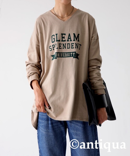 antiqua(アンティカ)の「コットン100%カレッジロゴロンT(Tシャツ/カットソー・レディース・ブルー系その他/ベージュ系その他/ブラウン系その他/アイボリー系/カーキ系/ホワイト系その他/ブラック×グレー/ピンク系その他/ネイビー系/イエロー×グレー・FREE)」の22枚目の写真
