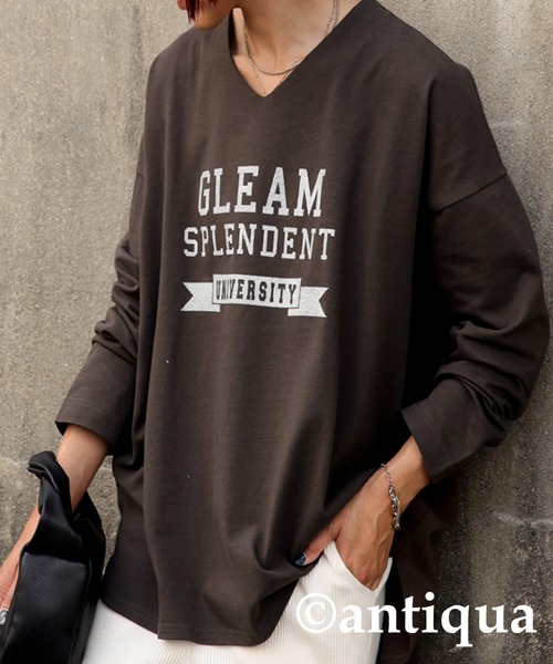 antiqua(アンティカ)の「コットン100%カレッジロゴロンT(Tシャツ/カットソー・レディース・ブルー系その他/ベージュ系その他/ブラウン系その他/アイボリー系/カーキ系/ホワイト系その他/ブラック×グレー/ピンク系その他/ネイビー系/イエロー×グレー・FREE)」の19枚目の写真