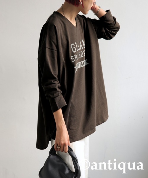 antiqua(アンティカ)の「コットン100%カレッジロゴロンT(Tシャツ/カットソー・レディース・ブルー系その他/ベージュ系その他/ブラウン系その他/アイボリー系/カーキ系/ホワイト系その他/ブラック×グレー/ピンク系その他/ネイビー系/イエロー×グレー・FREE)」の20枚目の写真