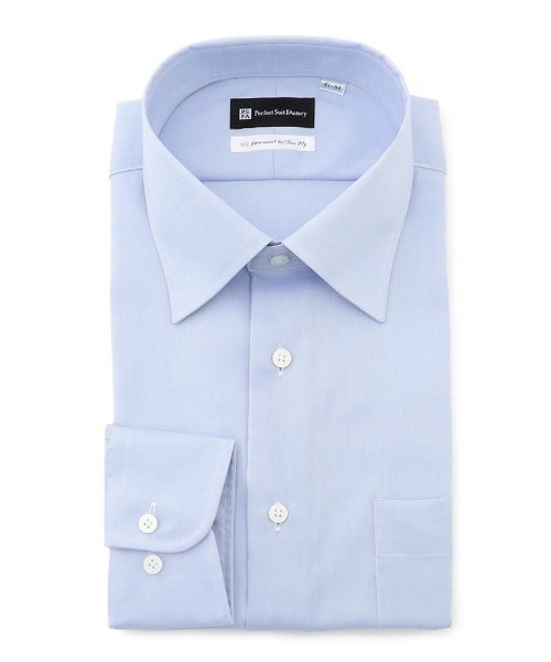 Perfect Suit FActory（パーフェクトスーツファクトリー）の「【形態安定】長袖ワイシャツ　本格80双糸クオリティ　クラシコ　サックス（ビジネスシャツ・メンズ・サックスブルー・首回り45cm-裄丈86cm/首回り43cm-裄丈86cm/首回り41cm-裄丈84cm/首回り39cm-裄丈82cm/首回り37cm-裄丈80cm）」の3枚目の写真