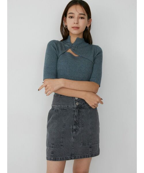 MURUA（ムルーア）の「ハイウエストタイトミニスカート【セットアップ着用可】（スカート・レディース・ホワイト/グレー・1/2）」の4枚目の写真