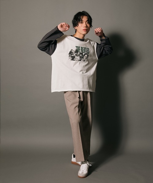 【THE BEATLES/ザ・ビートルズ 】袖配色 ビッグシルエット フォトプリント ロンT ツアーT バンドT ロックT 古着 60年代 70年代 80年代（Tシャツ/カットソー）｜The Beatles（ザビートルズ）