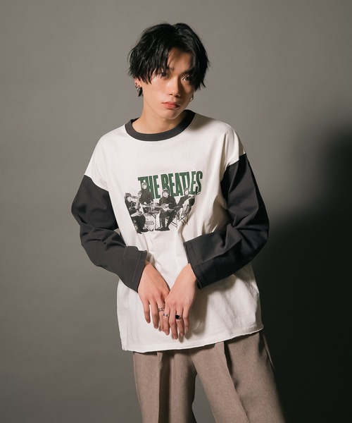 【THE BEATLES/ザ・ビートルズ 】袖配色 ビッグシルエット フォトプリント ロンT ツアーT バンドT ロックT 古着 60年代 70年代 80年代（Tシャツ/カットソー）｜The Beatles（ザビートルズ）
