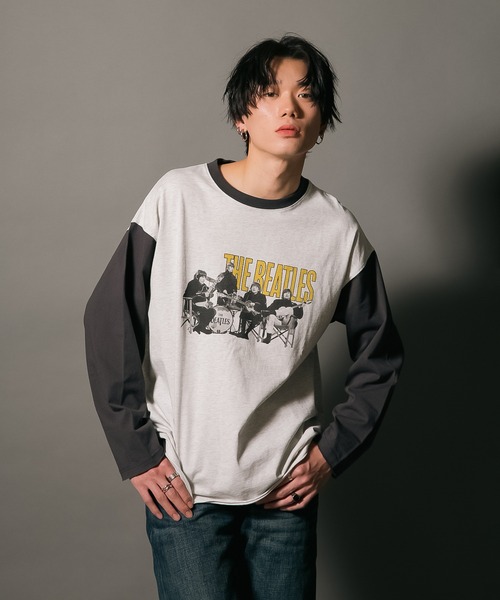 【THE BEATLES/ザ・ビートルズ 】袖配色 ビッグシルエット フォトプリント ロンT ツアーT バンドT ロックT 古着 60年代 70年代 80年代（Tシャツ/カットソー）｜The Beatles（ザビートルズ）