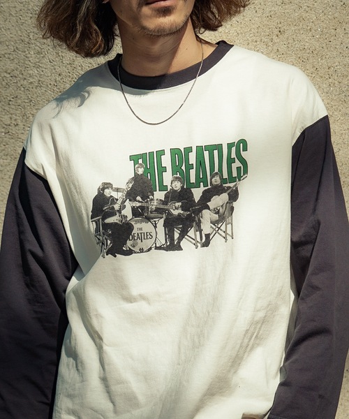 【THE BEATLES/ザ・ビートルズ 】袖配色 ビッグシルエット フォトプリント ロンT ツアーT バンドT ロックT 古着 60年代 70年代 80年代（Tシャツ/カットソー）｜The Beatles（ザビートルズ）
