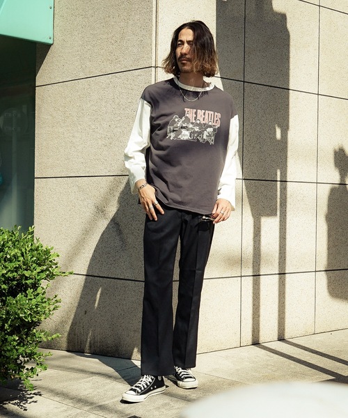 【THE BEATLES/ザ・ビートルズ 】袖配色 ビッグシルエット フォトプリント ロンT ツアーT バンドT ロックT 古着 60年代 70年代 80年代（Tシャツ/カットソー）｜The Beatles（ザビートルズ）