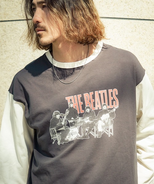 【THE BEATLES/ザ・ビートルズ 】袖配色 ビッグシルエット フォトプリント ロンT ツアーT バンドT ロックT 古着 60年代 70年代 80年代（Tシャツ/カットソー）｜The Beatles（ザビートルズ）