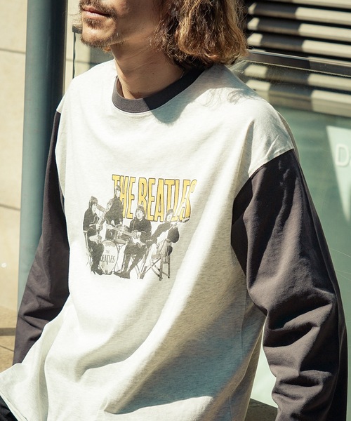 【THE BEATLES/ザ・ビートルズ 】袖配色 ビッグシルエット フォトプリント ロンT ツアーT バンドT ロックT 古着 60年代 70年代 80年代（Tシャツ/カットソー）｜The Beatles（ザビートルズ）