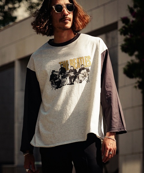 【THE BEATLES/ザ・ビートルズ 】袖配色 ビッグシルエット フォトプリント ロンT ツアーT バンドT ロックT 古着 60年代 70年代 80年代（Tシャツ/カットソー）｜The Beatles（ザビートルズ）