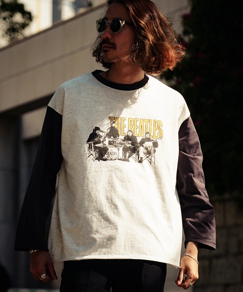 【THE BEATLES/ザ・ビートルズ 】袖配色 ビッグシルエット フォトプリント ロンT ツアーT バンドT ロックT 古着 60年代 70年代 80年代（Tシャツ/カットソー）｜The Beatles（ザビートルズ）