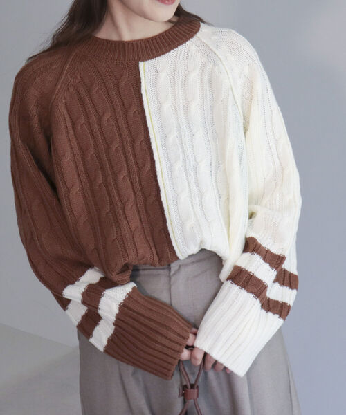 fredy emue（フレディエミュ）の「バイカラーケーブルニット（ニット/セーター・レディース・ブラウン/グレー/ラベンダー・38）」の8枚目の写真