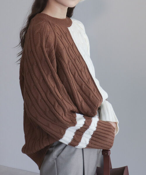 fredy emue（フレディエミュ）の「バイカラーケーブルニット（ニット/セーター・レディース・ブラウン/グレー/ラベンダー・38）」の9枚目の写真
