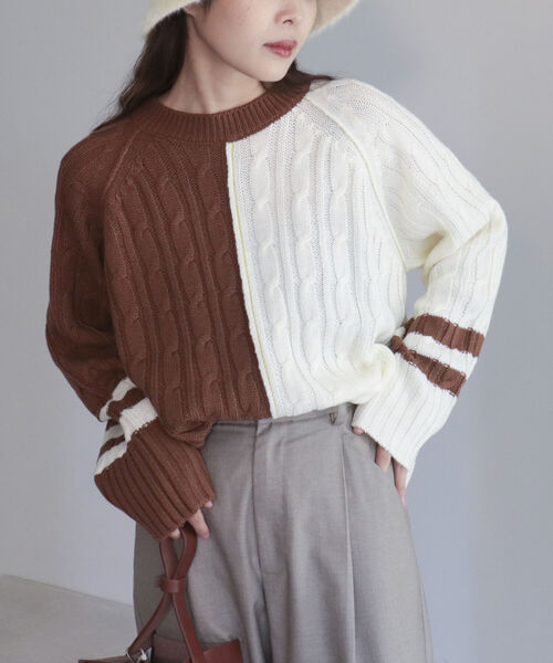 fredy emue（フレディエミュ）の「バイカラーケーブルニット（ニット/セーター・レディース・ブラウン/グレー/ラベンダー・38）」の11枚目の写真