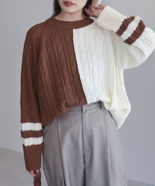 fredy emue（フレディエミュ）の「バイカラーケーブルニット（ニット/セーター・レディース・ブラウン/グレー/ラベンダー・38）」の13枚目の写真