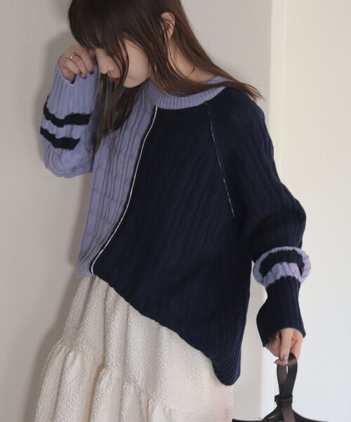 fredy emue（フレディエミュ）の「バイカラーケーブルニット（ニット/セーター・レディース・ブラウン/グレー/ラベンダー・38）」の21枚目の写真