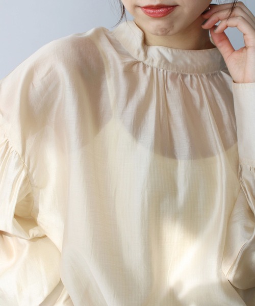 2023SS前後2WAYシアー素材ボリュームスリーブブラウス
