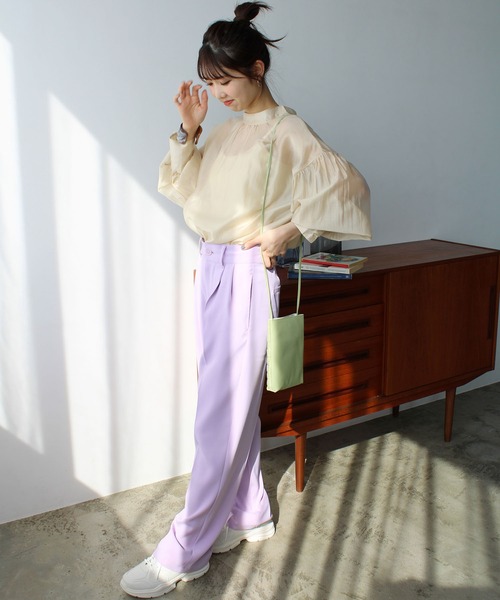 2023SS前後2WAYシアー素材ボリュームスリーブブラウス