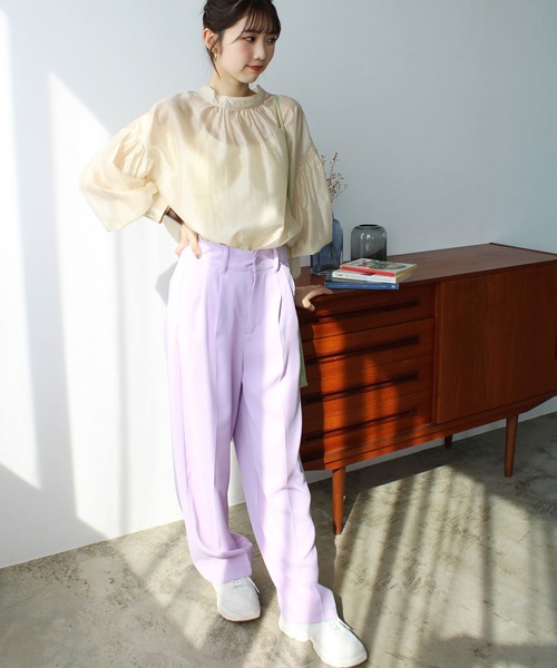 2023SS前後2WAYシアー素材ボリュームスリーブブラウス